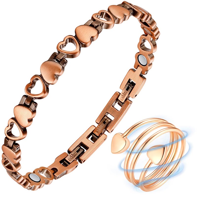 Vicmag Copper Bracelet for Women Strength Magnetic Copper Bracelets 999 Solid Pure Copper Jewelry Valentines Day Gift for Her Adjustable Size with Gift Box